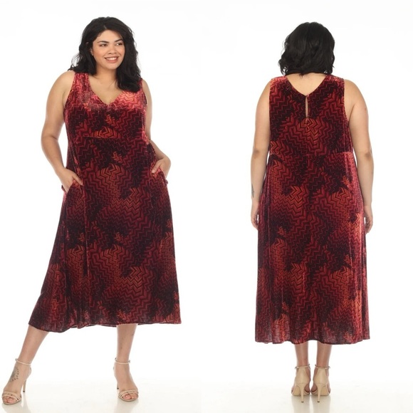 Johnny Was JWLA Belle Velvet Geometric Sleeveless Tank silk midi Dress size 3X - Picture 1 of 10